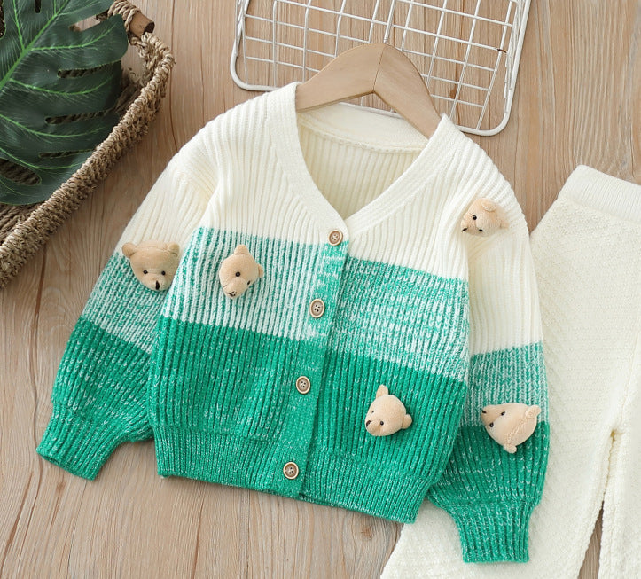 Kids' knit cardigan & pants set -  autumn/winter new collection - girls' cartoon cardigan & wide-leg pants set