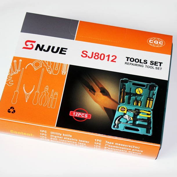 Large Box Hardware Toolbox Portable 12-piece Set Car Emergency Toolbox Screwdriver Wrench Hammer 8012G