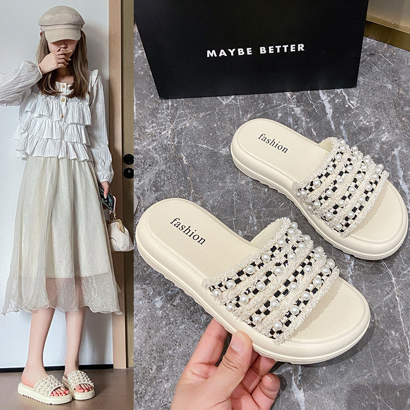 Summernew arrivalfairy small fragrant slippers women's ins trendy outwear one-line slippers soft bottom lightweight sandals thick sole