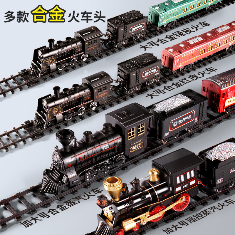 Electric train track car simulation retro steam train model kids high-speed rail toy boy's set gift