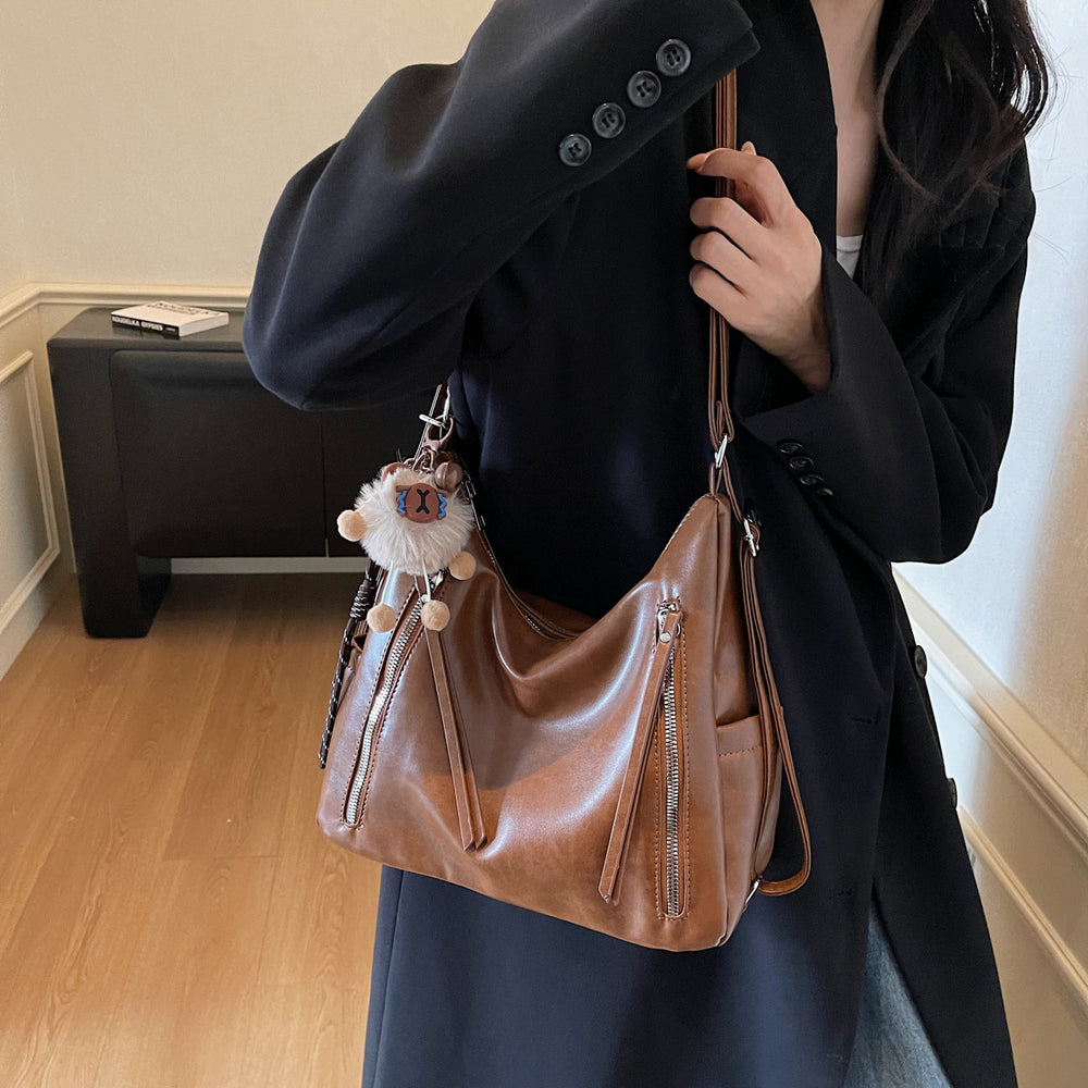 2025 new autumn/winter korean style minimalist commuter tote bag - oil wax leather, large capacity, shoulder bag, crossbody bag, premium backpack