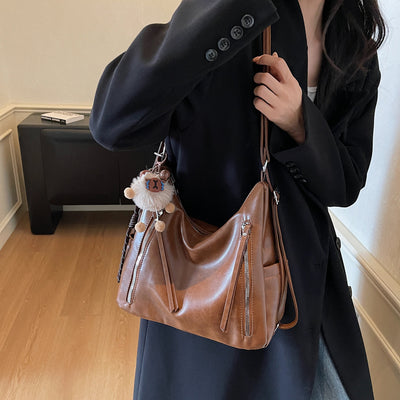 2025 new autumn/winter korean style minimalist commuter tote bag - oil wax leather, large capacity, shoulder bag, crossbody bag, premium backpack