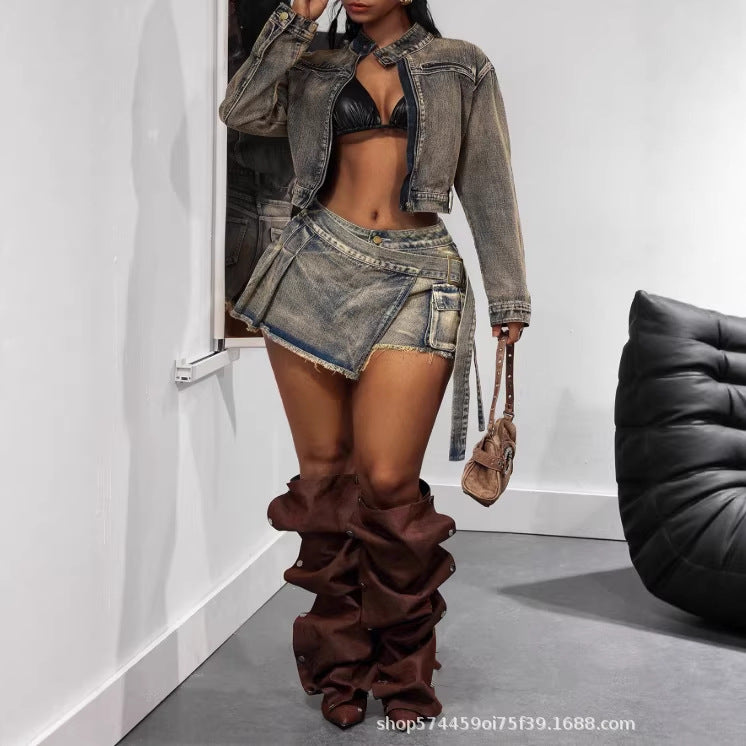 Amazon tiktok pinduoduo export cross-border plus size women's clothing retro distressed denim culottes women's summer