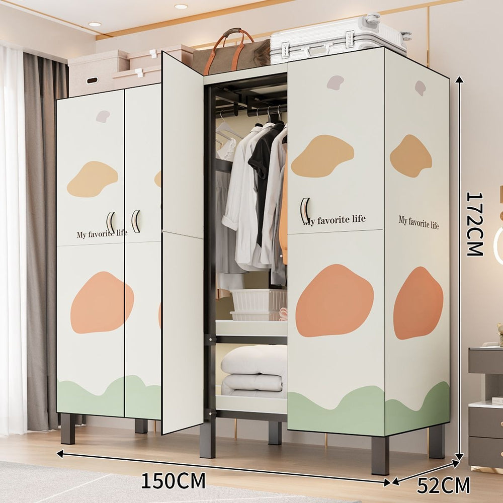 Easy-to-assemble, foldable wardrobe for bedrooms, ideal for home use or rental properties. dustproof, moisture-proof, with reinforced construction, fully sealed, and mildew-resistant. features a convenient swing-out door
