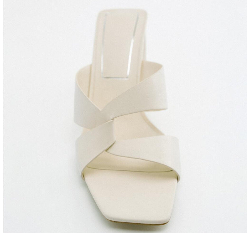 Za2023 shoes springnew arrival women's shoes white thick heel casual open toe outwear high heel sandals for women