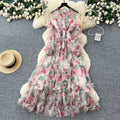 Frenchromantic atmosphere printingdress women's autum mesh fungus edge super fairy beautiful unique long skirt
