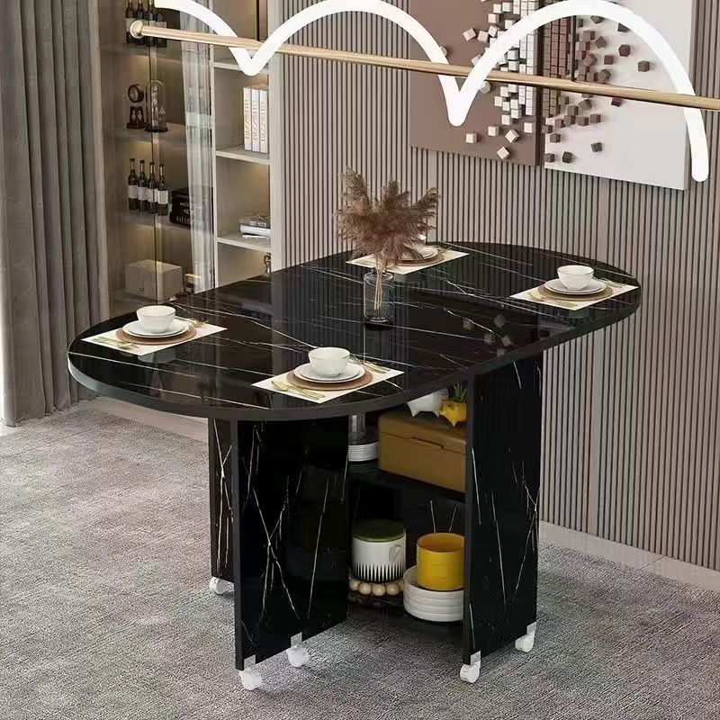 Simple round foldable dining table small apartment home movable wheeled rectangular minimalist multifunctional dining table
