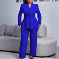 D549  women's  fall/winter new fashion suit collar long sleeve top & wide leg pants two-piece set