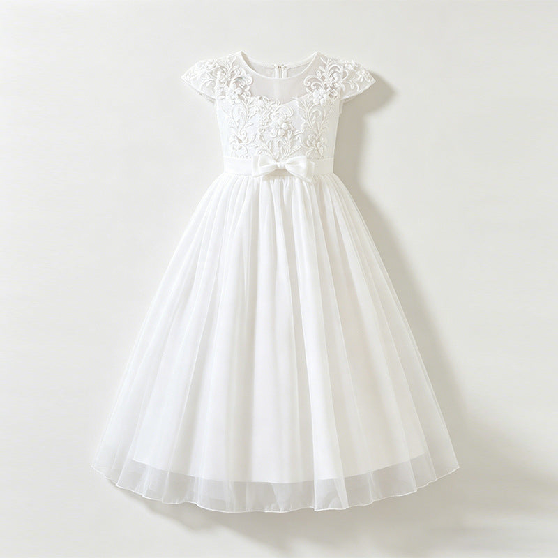 fashion stylegirl dress white lacepatchworkelegancefrench long skirt chiffon kids skirtin stock