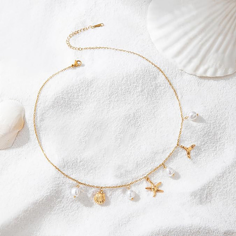Amazon cross-border hot-selling fashionable versatile ocean-themed necklace - multi-element pearl shell light luxury women's necklace