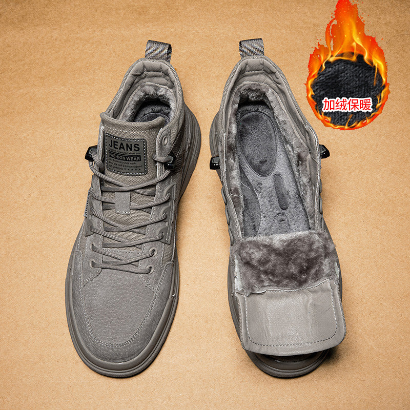 Martin boots men's winter velvet tooling boots 2024 new mid-top men's boots winter Northeast cotton shoes men's one-piece hair