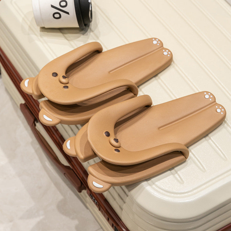 Bear foldable slippers couple travel convenient non-slip outdoor flip-flops beach shoes business trip flip-flops