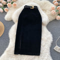Hong kong style retro slit skirt winter with sweater medium longk-styleeleganthigh waistslimming look hip-covering a-line skirt
