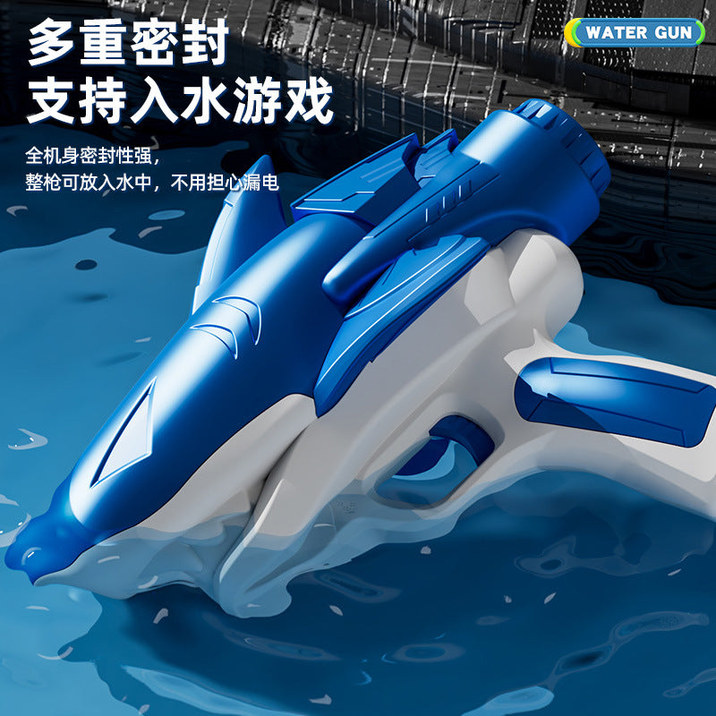 New arrival cross-border electric shark water gun fully automatic with light fire breathing kids water play summer burst water gun toy