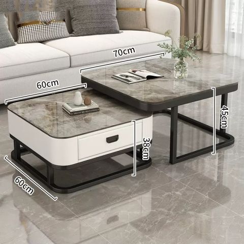 Accessible luxury coffee table living room for home modern casual small apartment popular square glass slate tv cabinet combination coffee table