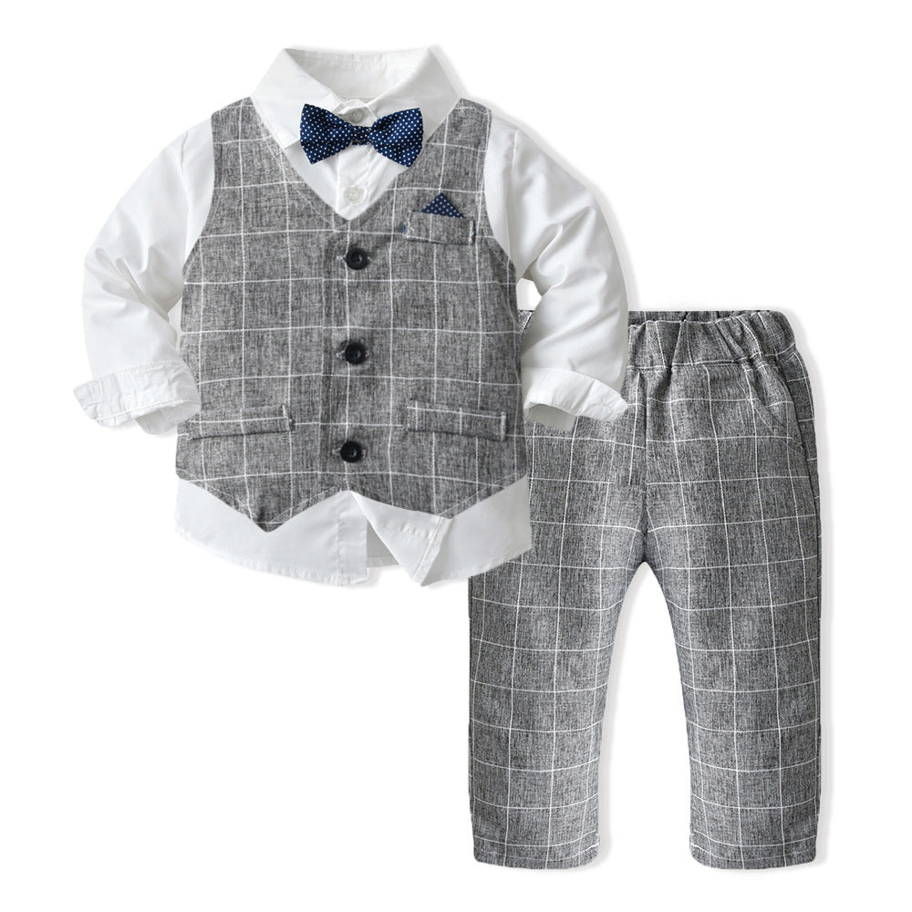 Spring new boys' suit set - british style fashionable children's clothing, kids' suit, vest, gentleman's first birthday outfit