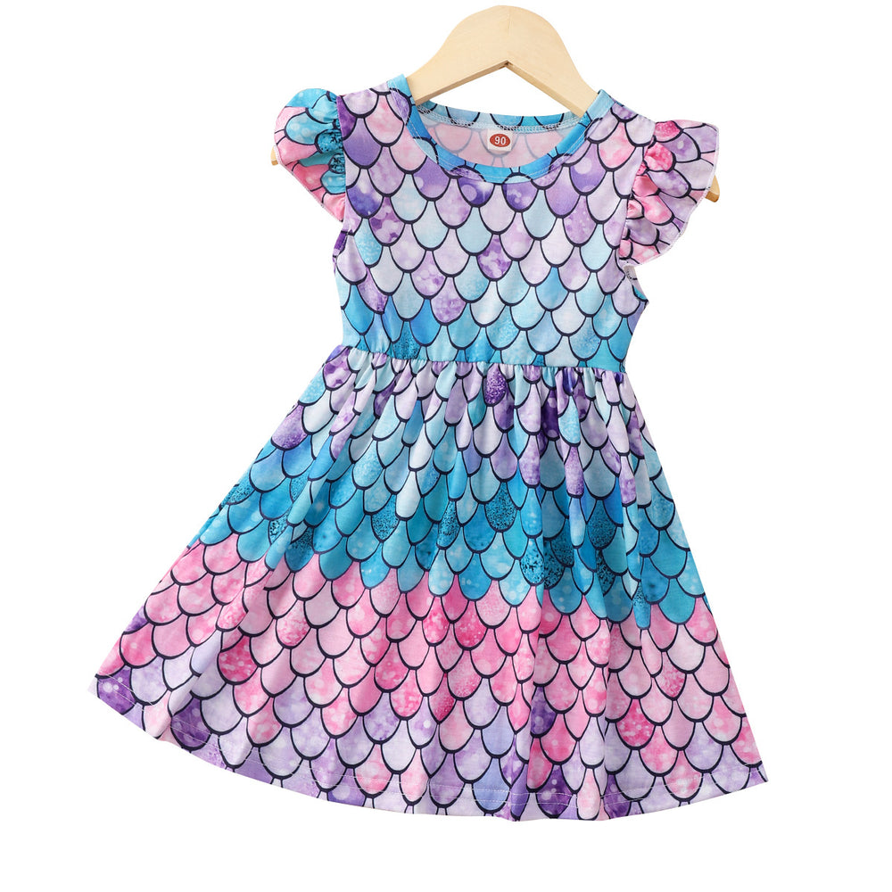 Five-piece set: flutter sleeve digital print dress