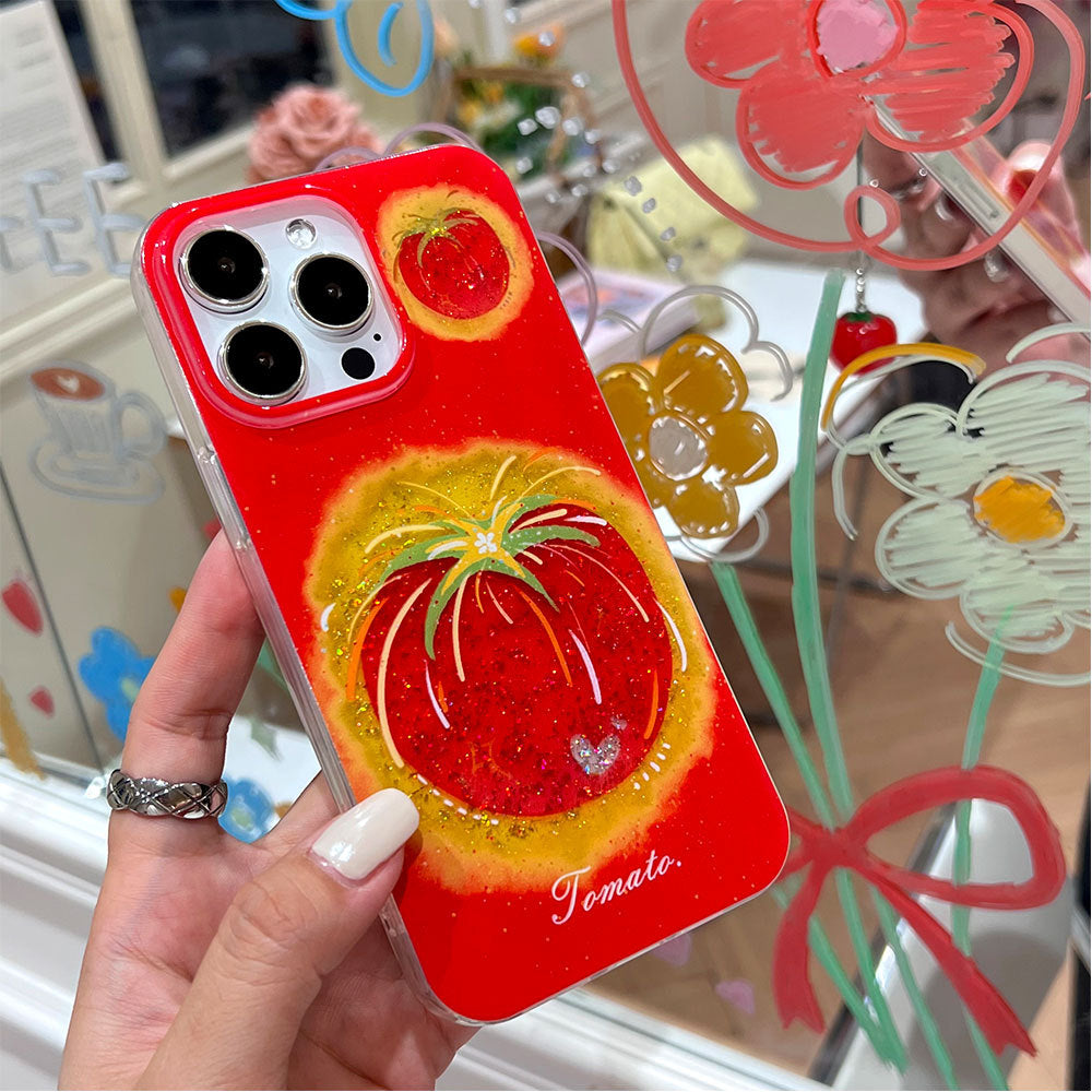 Glue glitter powder suitable for iphone17promax mobile phone case red bottom fireworks tomato apple 16 anti-fall protective cover