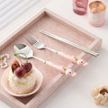 Cartoon rabbit portable cutlery set - 3-piece stainless steel spoon and chopsticks with ceramic handle
