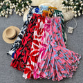 Export cross-border printing high waist a-line pleated skirt women's summerpleated skirt mid-length skirt work clothing holiday style