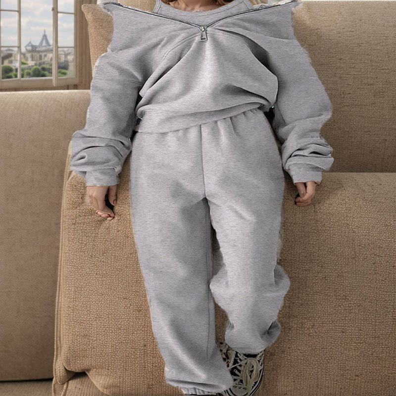 cross-border e-commerce european and american women's clothing: new summer collection - fashionable casual fleece-lined sporty zip-up hoodie set