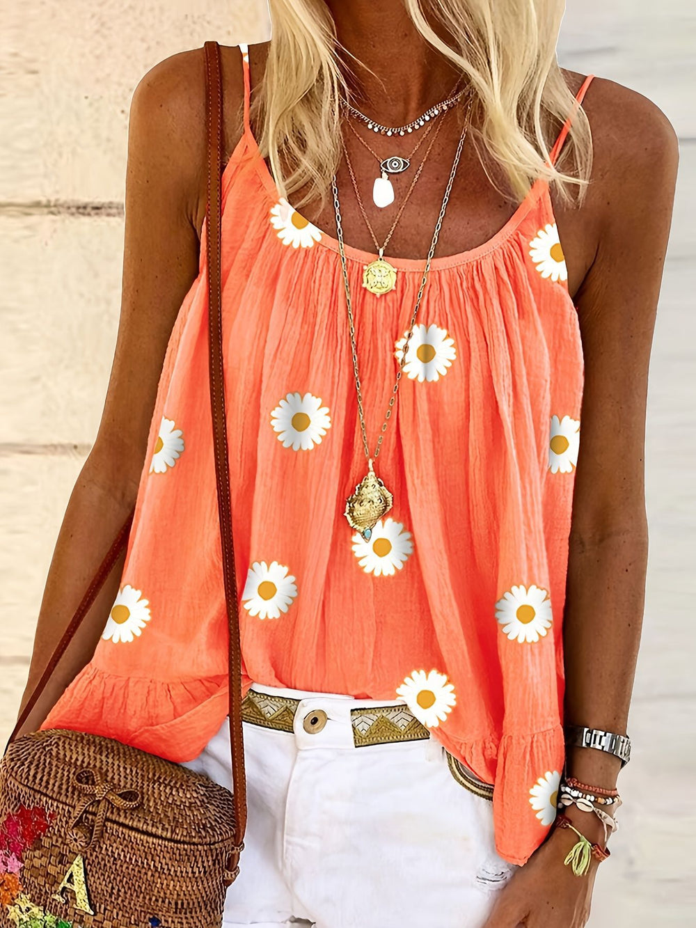 summernew arrivaldaisy floral camisole looseslimming lookins styletops inner wear vacationcasual women's style