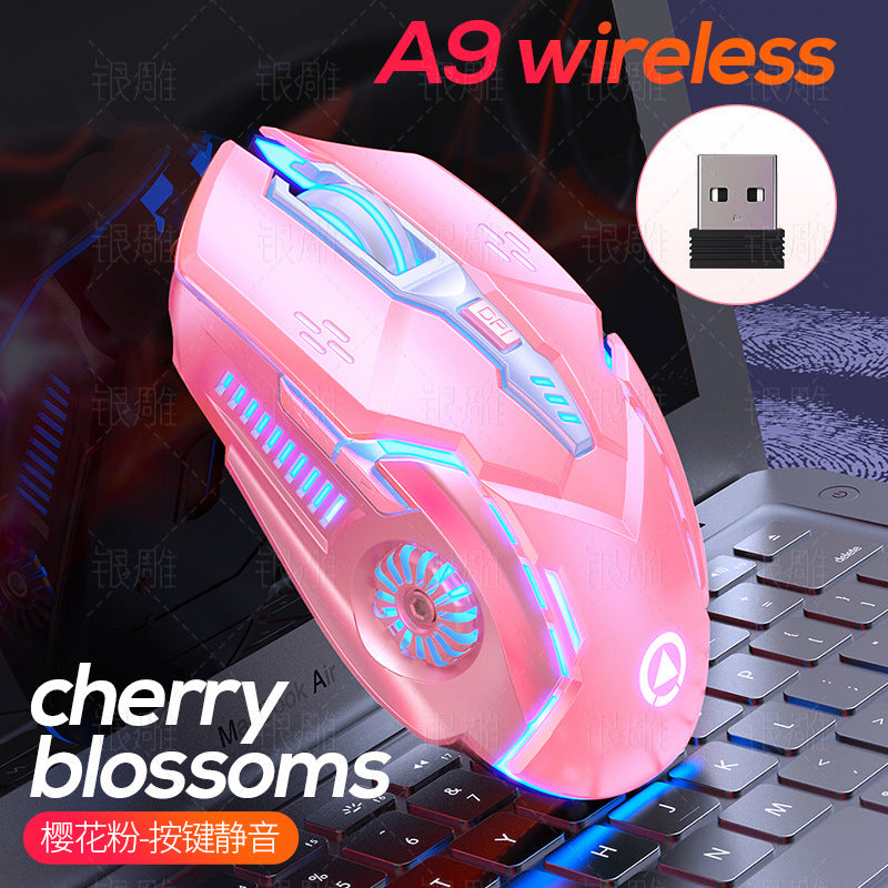 Silver sculpt a9 illuminated silent gaming wireless mouse - pink edition for laptops - cross-border private mold wholesale