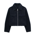 spring/autumn women's designer wool blend jacket: unique streetwear style, relaxed fit, cropped length