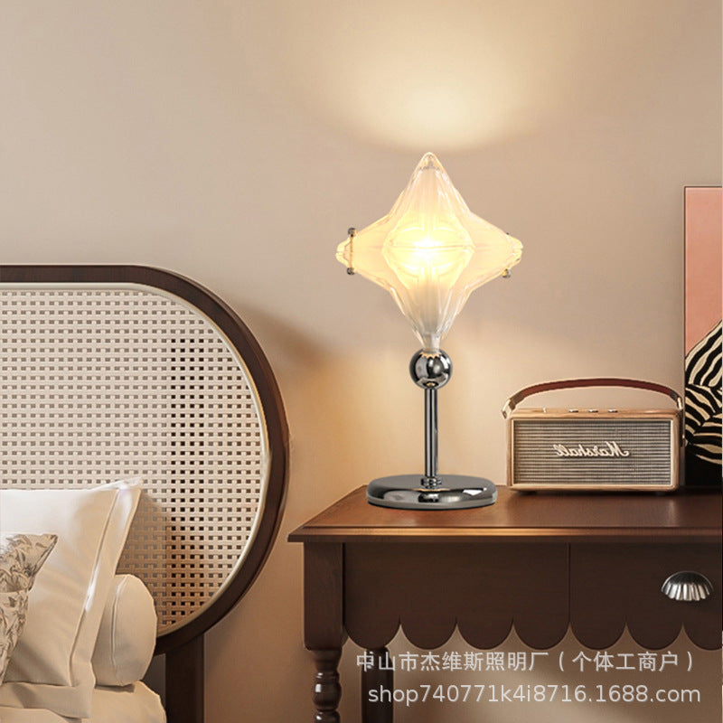Diamond pleated glass table lamp wall lamp chandelier silver chrome metal retro cream style bedroom bedside bay window soft light