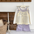 Ready-to-ship korean style girls' outfit:  autumn collection - chic purple camisole with cutout vest and casual flare pants set