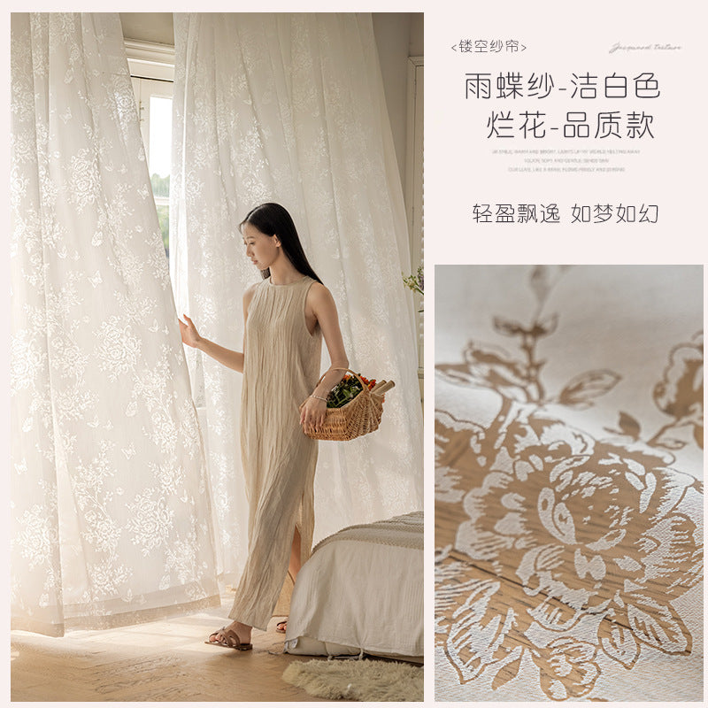 New arrivalfrenchretro butterfly window screen light-transmitting gauze curtain high-end decorative gauze shaoxing keqiao curtain wholesale