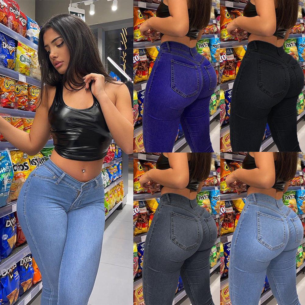 tight jeans sexy butt lift ins style stretch jeans european and american women's pants pencil pants pants