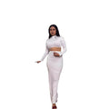 European and american cross-border women's fashion:  autumn new arrivals - solid color stand collar long sleeve top with cinched waist pleated sexy midi skirt