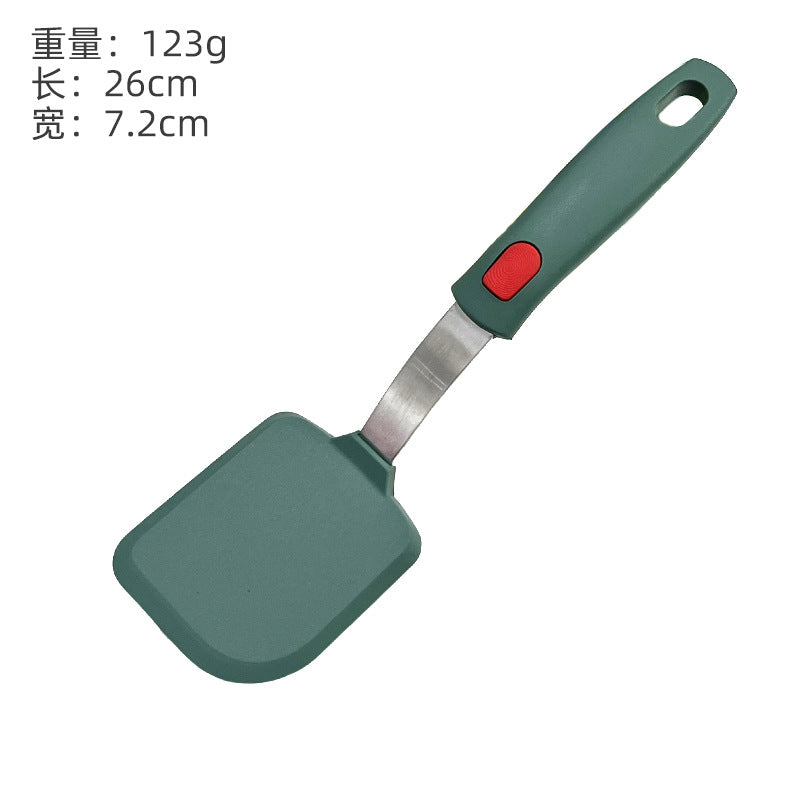 Dark green silicone kitchenware stainless steel handle frying spatula leak spatula kitchen utensils cooking spatula silicone frying pan spatula