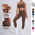 fashion double-sided nylon brushed single-shoulder yoga suit sports running fitness pants two-piece set for women