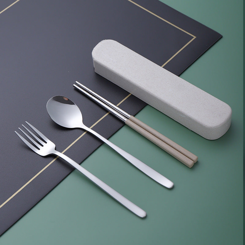 Daoqi Stainless Steel Portable Tableware Set Outdoor Travel Tableware Three-piece Set Storage Pull Box Spoon Fork Chopsticks Wholesale