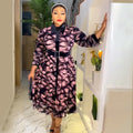 Aliexpress cross-border plus size african chiffon printed women's new shirt collar ol commuter dress with belt
