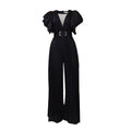D291 plus size women's jumpsuit with belt - new european and american style, mesh, see-through, sexy, pleated, wide leg, cinched waist, export quality