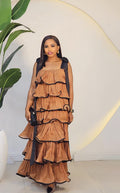spring new sleeveless solid color wide strap long loose ruffle tiered cake dress