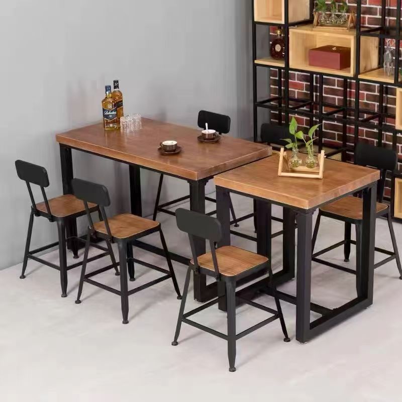 American solid wood restaurant bbq dining table and chairs, retro milk tea shop table, cafe industrial style music bar dining chairs