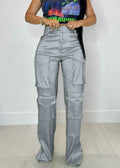 e-commerce source of goods fashionfashioncasual women's pure color multi-flap pocket pantsworkwearpants
