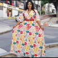 Aliexpress source:  new plus size summer cross-border african women's chiffon printed v-neck floral dress