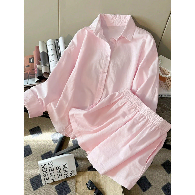 Full real shot shein independent station 1688  casuallong sleeves shirt shorts suit