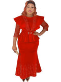 Special offer: african-style cinched waist top with beaded and rhinestone embellished solid color midi skirt - plus size european and american style dress
