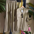 European and american cross-border women's clothing  summer new collection: casual, effortless style, loose-fit long sleeve shirt and wide-leg pants set