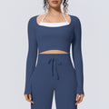 New arrival cross-border nude double-piece fake two-piece pure colorlong sleevest-shirttops tight sports running fitness yoga clothes
