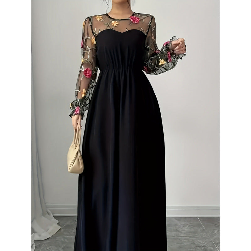 code new arrival  women's original elegant fashion round neck mesh patchwork dress