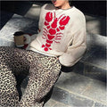 winter women's casual commute cardigan long sleeve printed knitted set