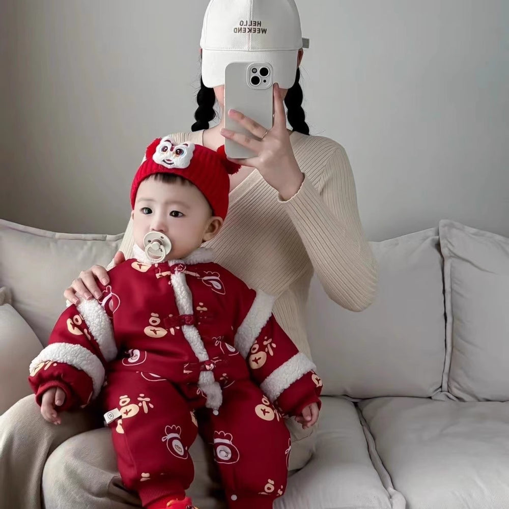 New year's outfit, new year's greeting outfit, full month celebration outfit, festive new year outfit, winter fashion, newborn baby girl's first birthday dress, romper