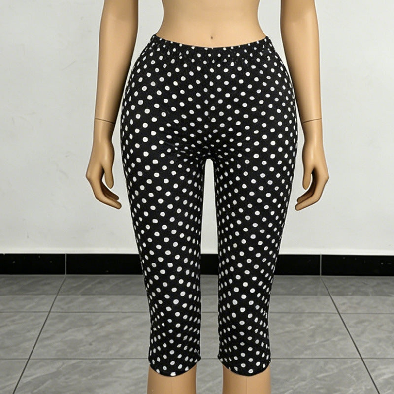 Fashion cross-border new arrival women's fashion spot printing sexy suspender tops waist-length hip-lifting 7-point pants suit for women